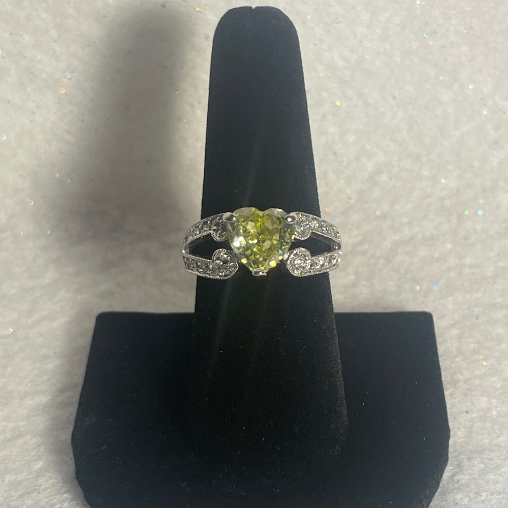 Heart-Cut Yellow Stone Ring with Sterling Silver Band